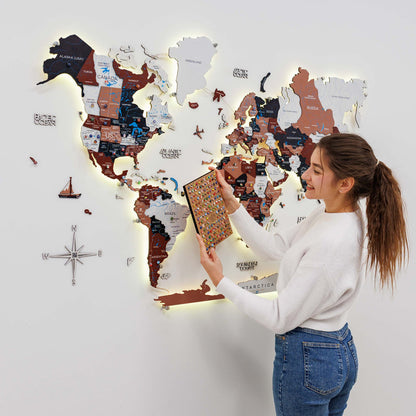 3D LED / LUMINOUS Wooden World Map 3.0 Rustic
