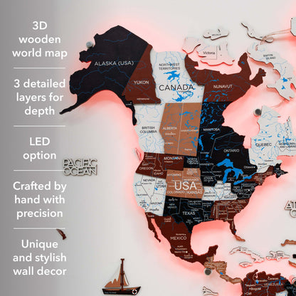 3D LED / LUMINOUS Wooden World Map 3.0 Rustic