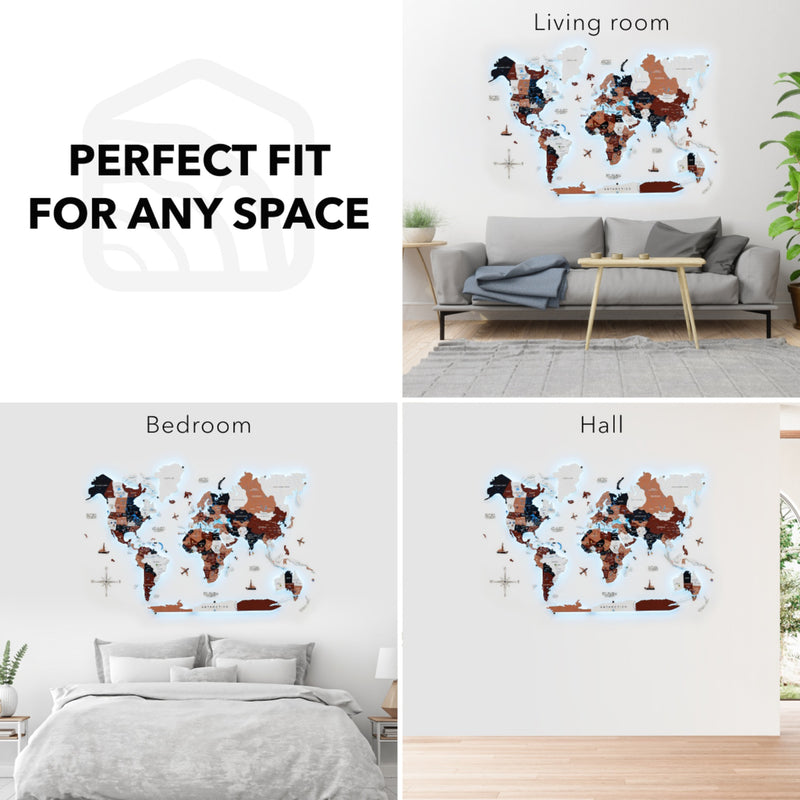 3D LED / LUMINOUS Wooden World Map 3.0 Rustic