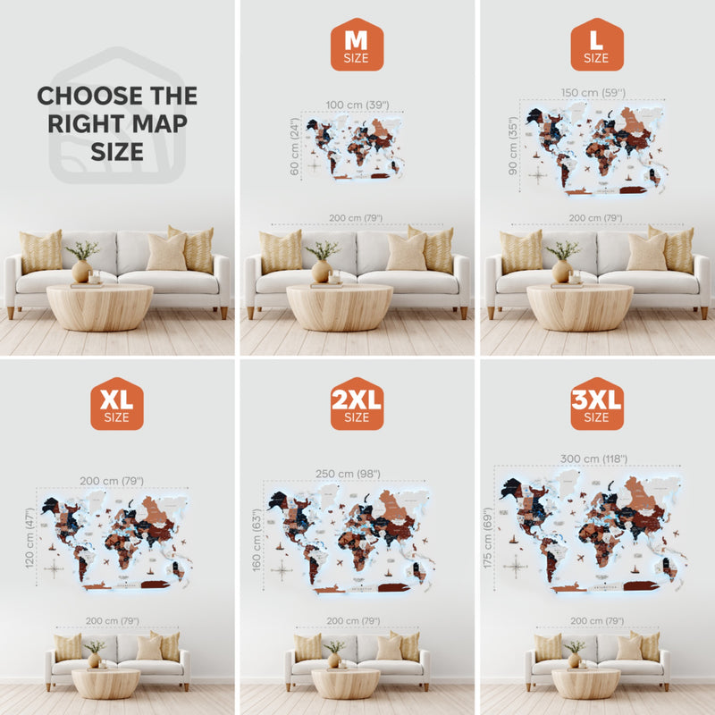 3D LED / LUMINOUS Wooden World Map 3.0 Rustic