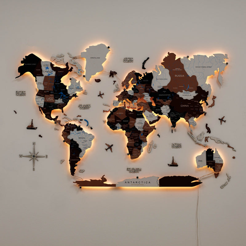 3D LED / LUMINOUS Wooden World Map 3.0 Rustic