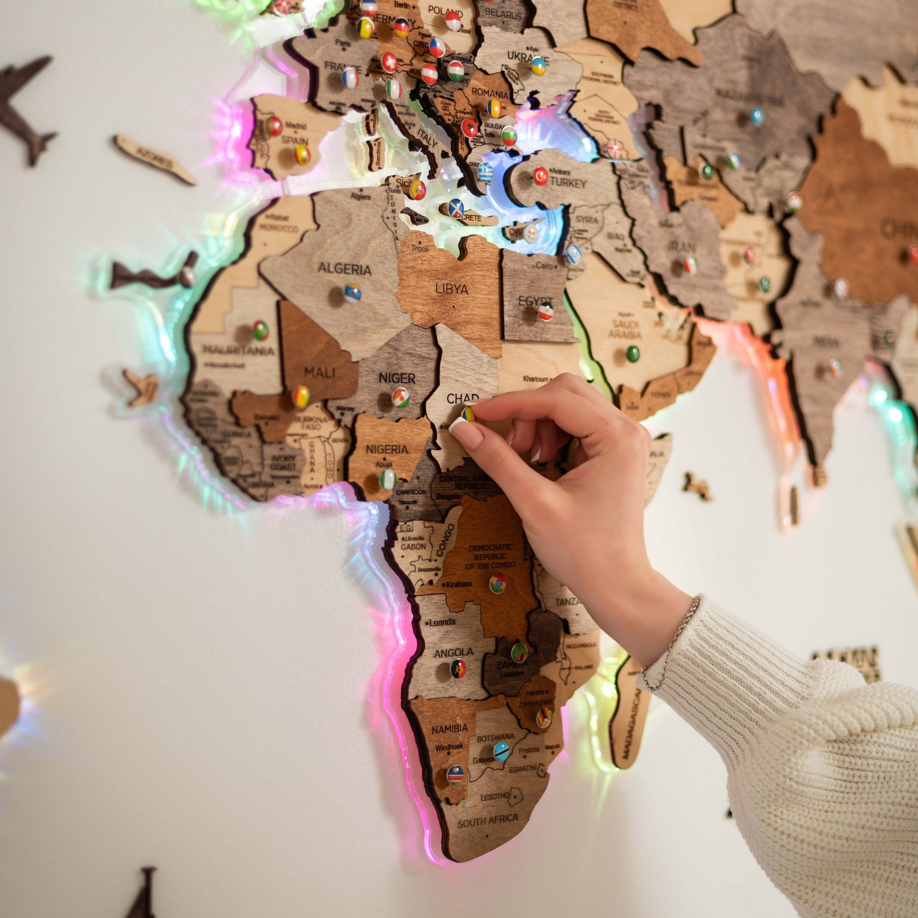3D led wooden world map