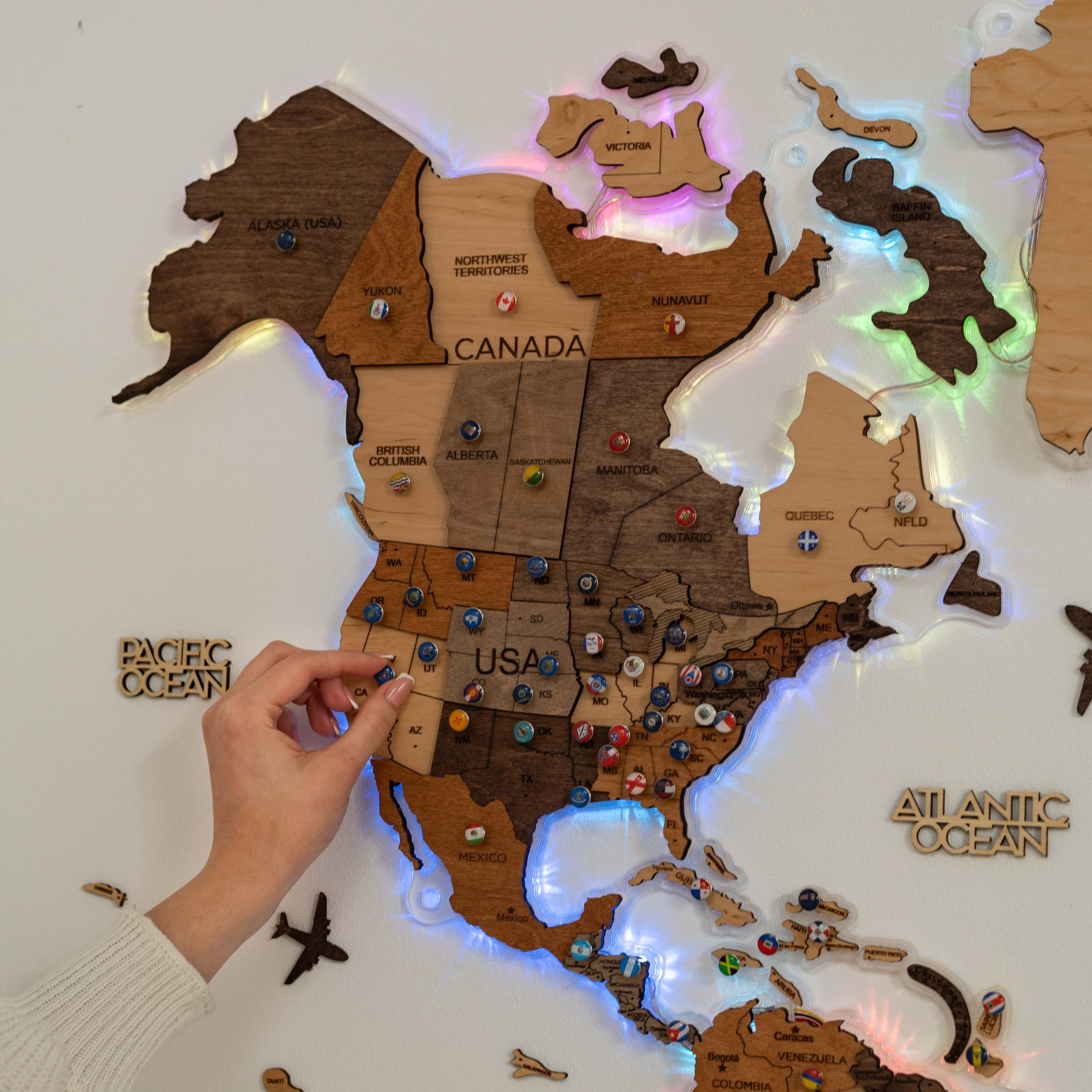 3D led wooden world map
