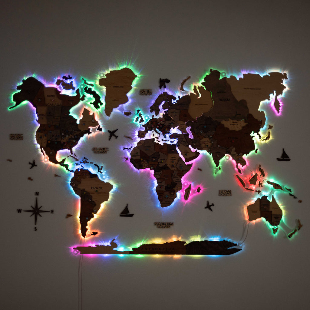 3D wall world map led