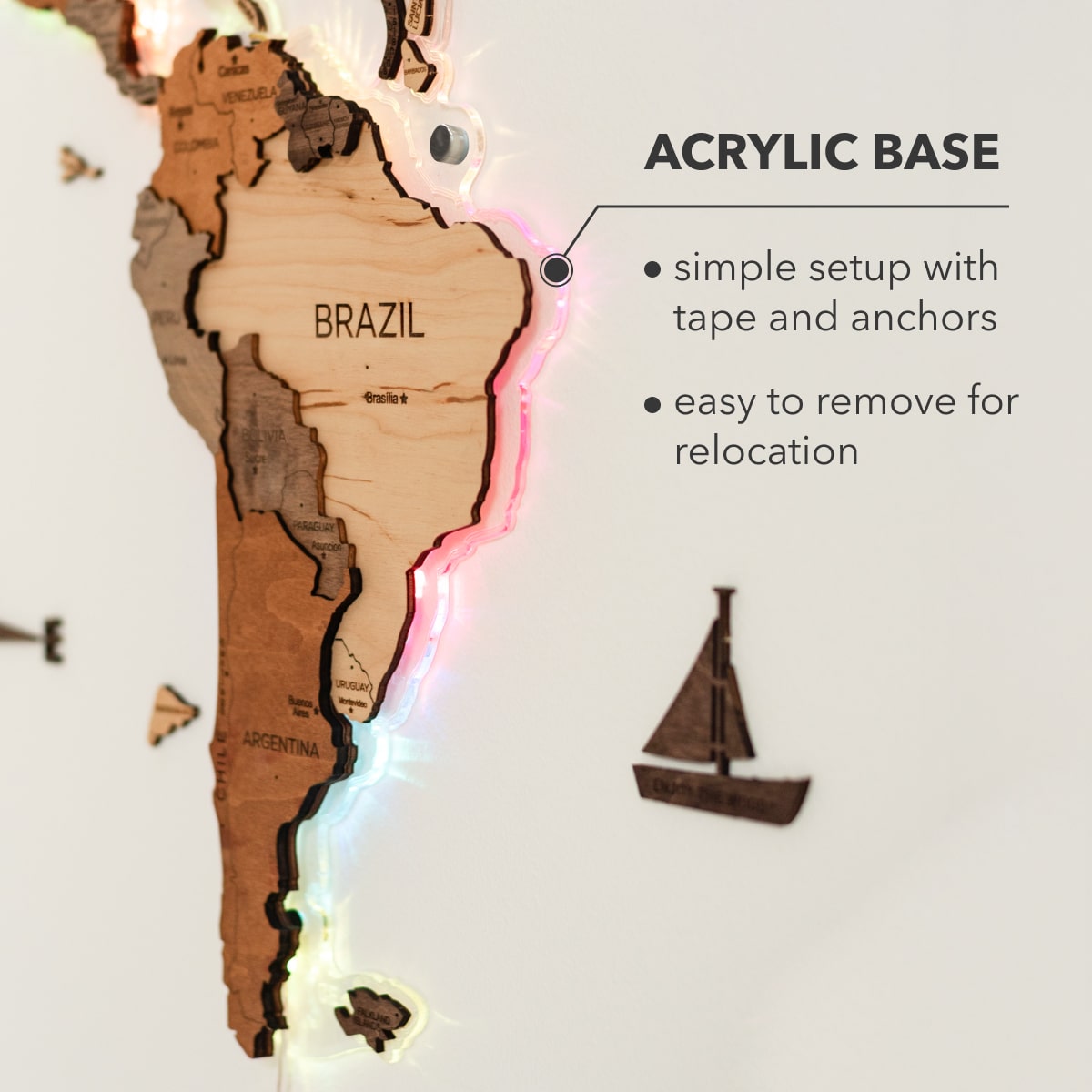 LED Wooden maps colors