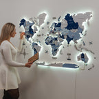 3D LED / LUMINOUS Wooden World Map 3.0 Aqua