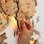 wooden world map with led