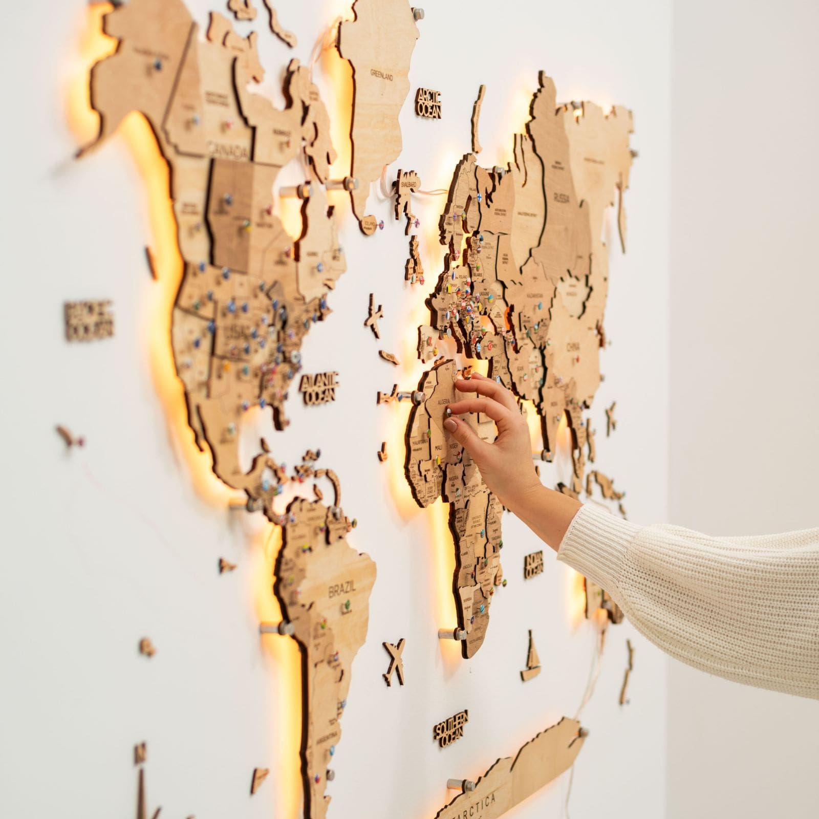 light up wooden world map