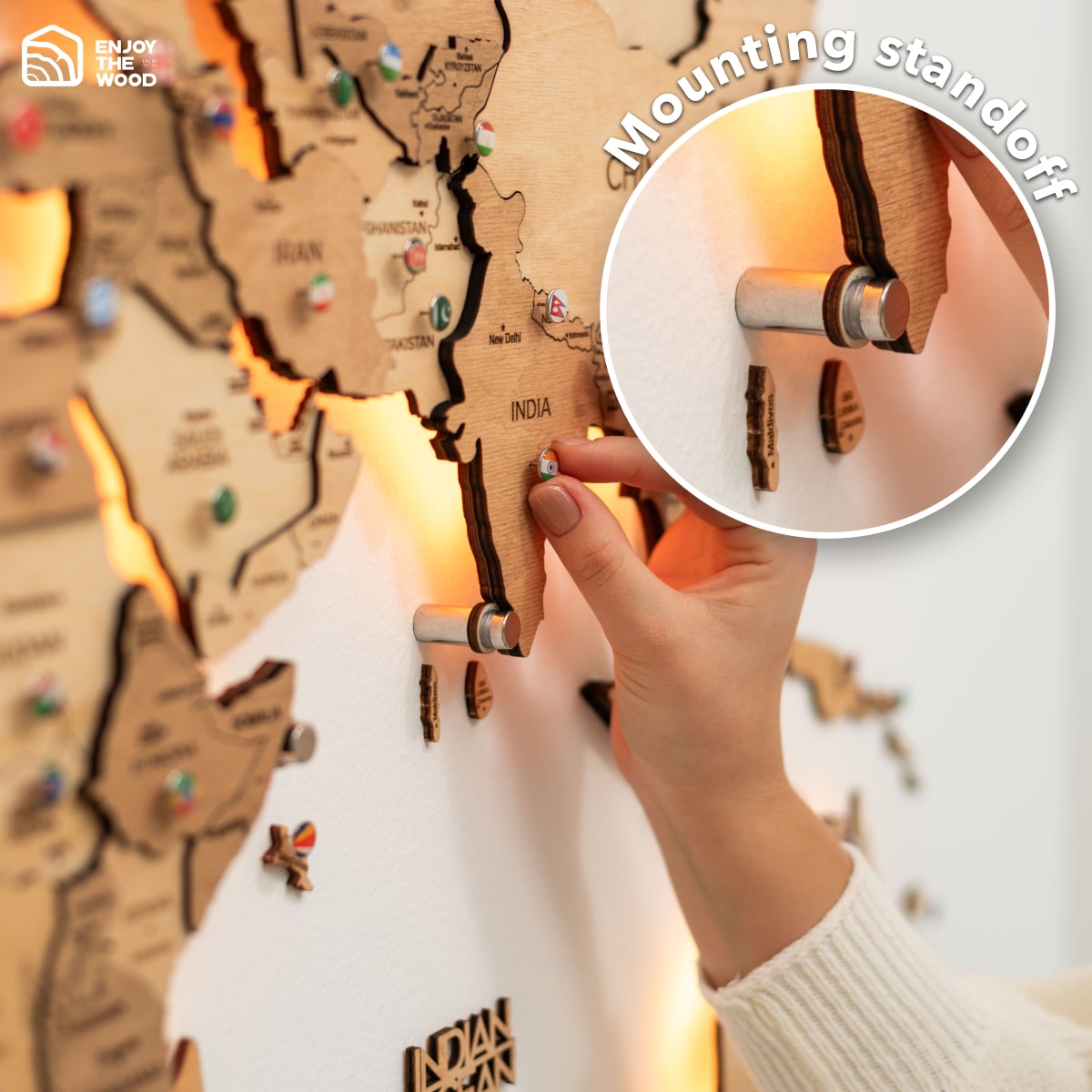 light up wooden world map