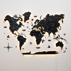 led wooden world map backlight