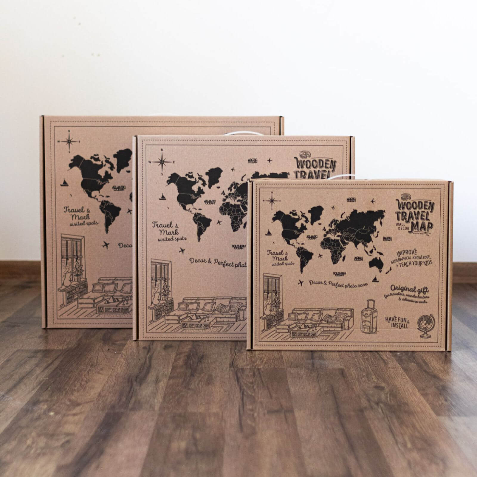3D Luminous Colored Wooden World Map Physical