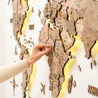 wooden world map with led
