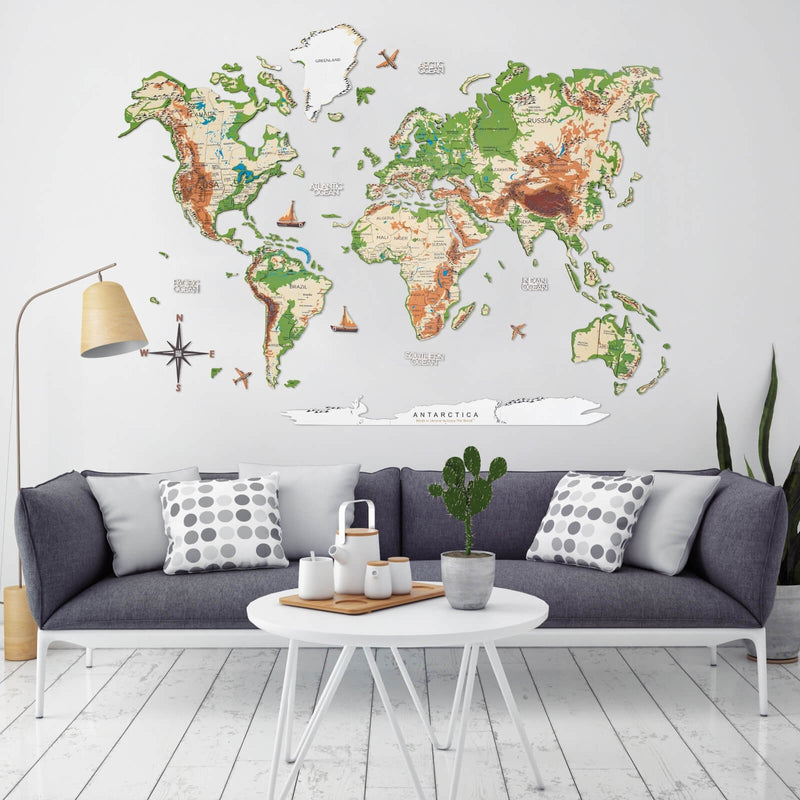 2D Wooden World Map Physical