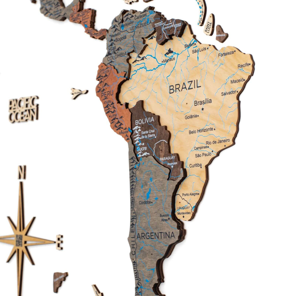 3d colored wooden world map smokey