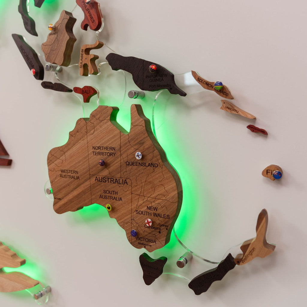 wooden light up world map