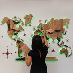 wooden light up world map