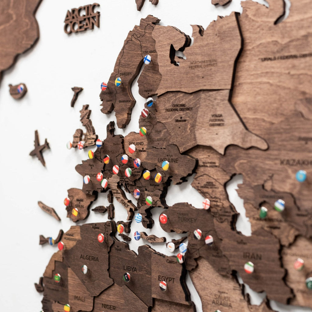 wooden wall map walnut