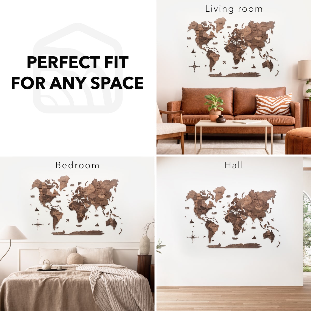 wooden walnut world map