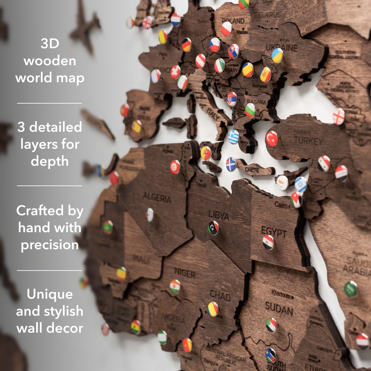 wall wooden map walnut