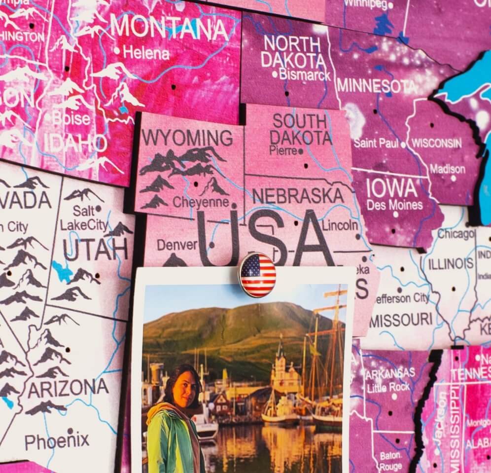 pink wooden world map