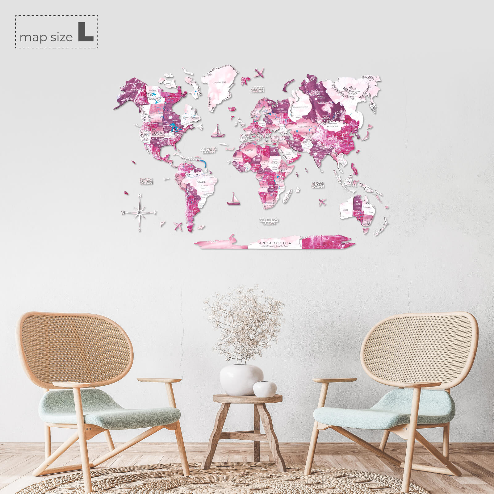 3d colored wood world map for wall
