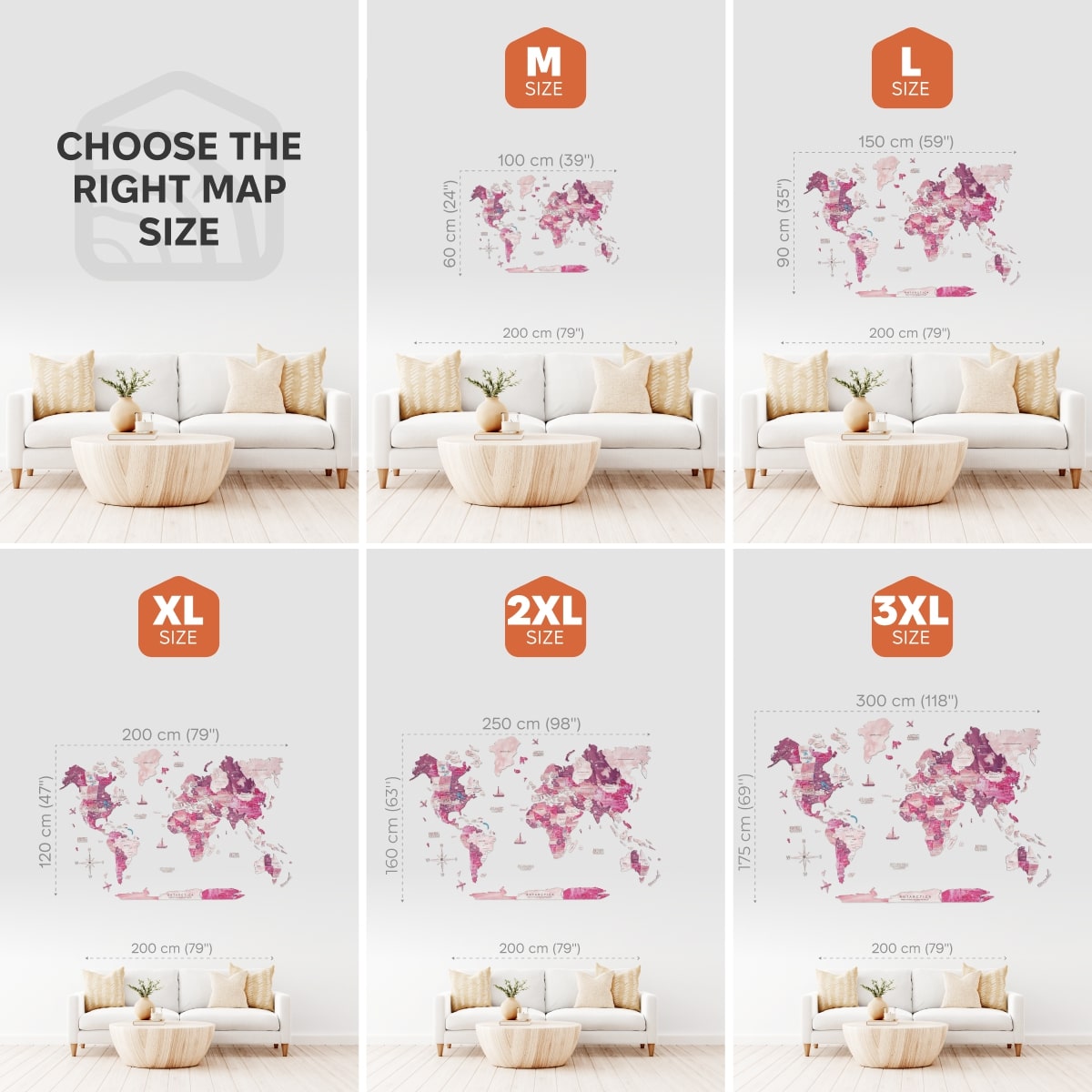 pink wooden world map