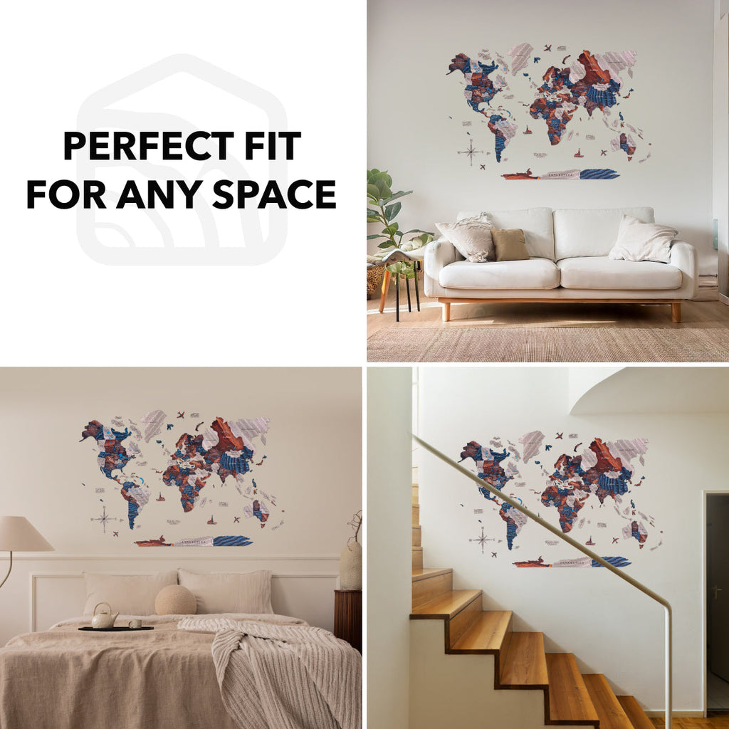 wooden colored map wall decor