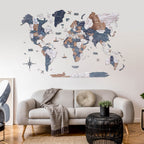 world map painted on wood