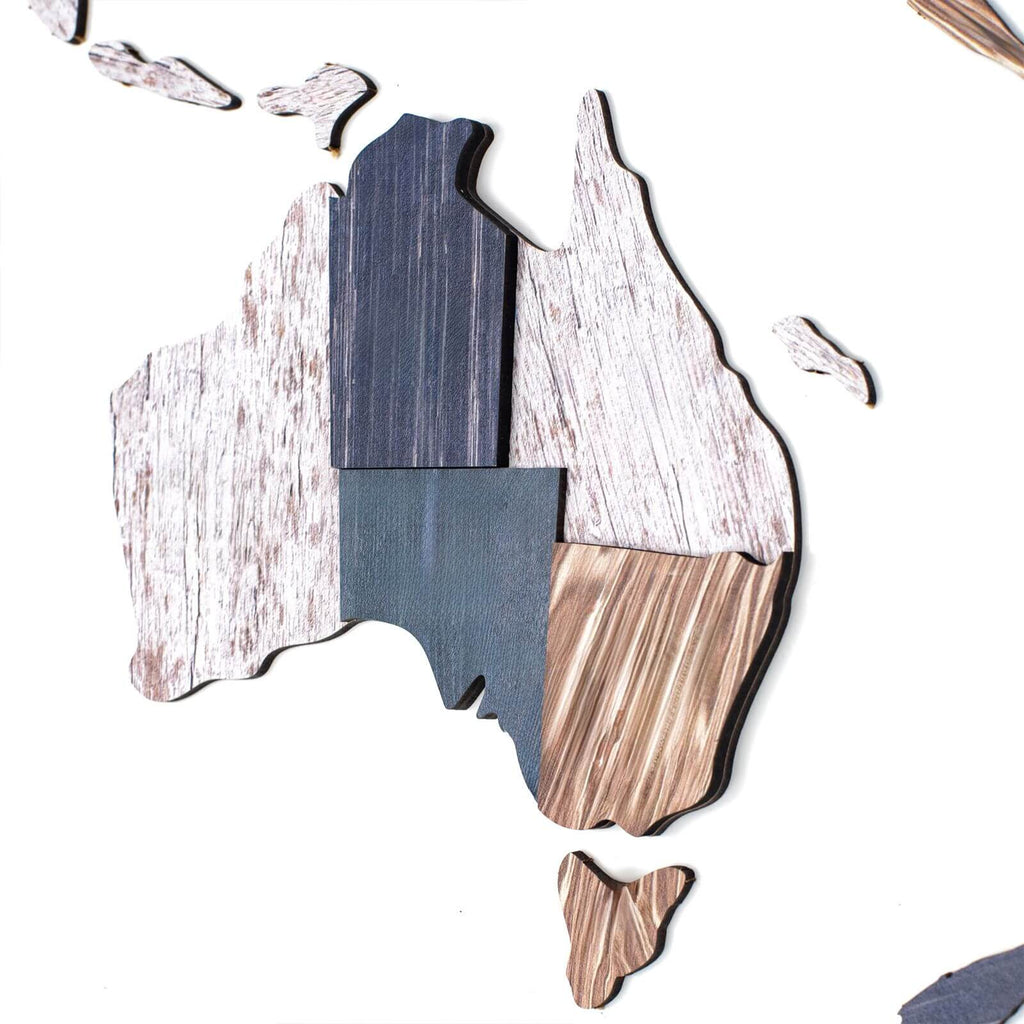 world map painted on wood