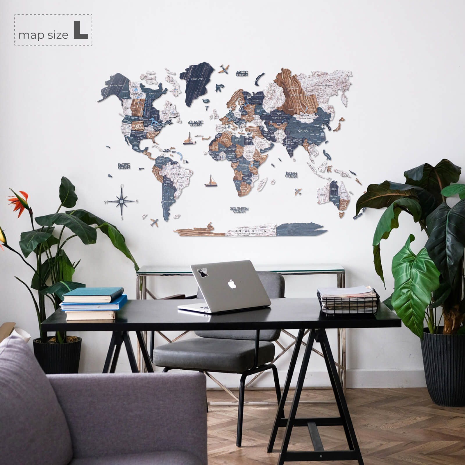 3D colored world map for wall