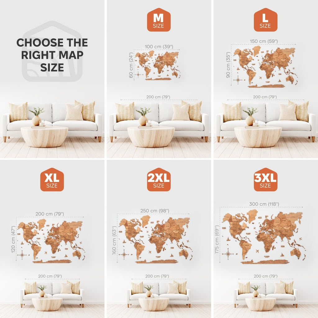 wooden world map oak