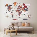 wooden world map in colors
