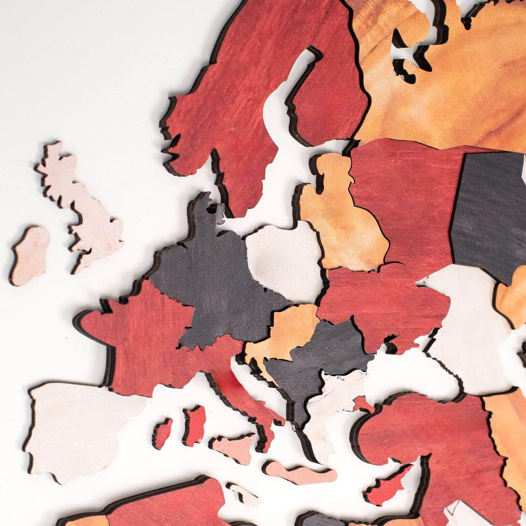 wooden world map in colors