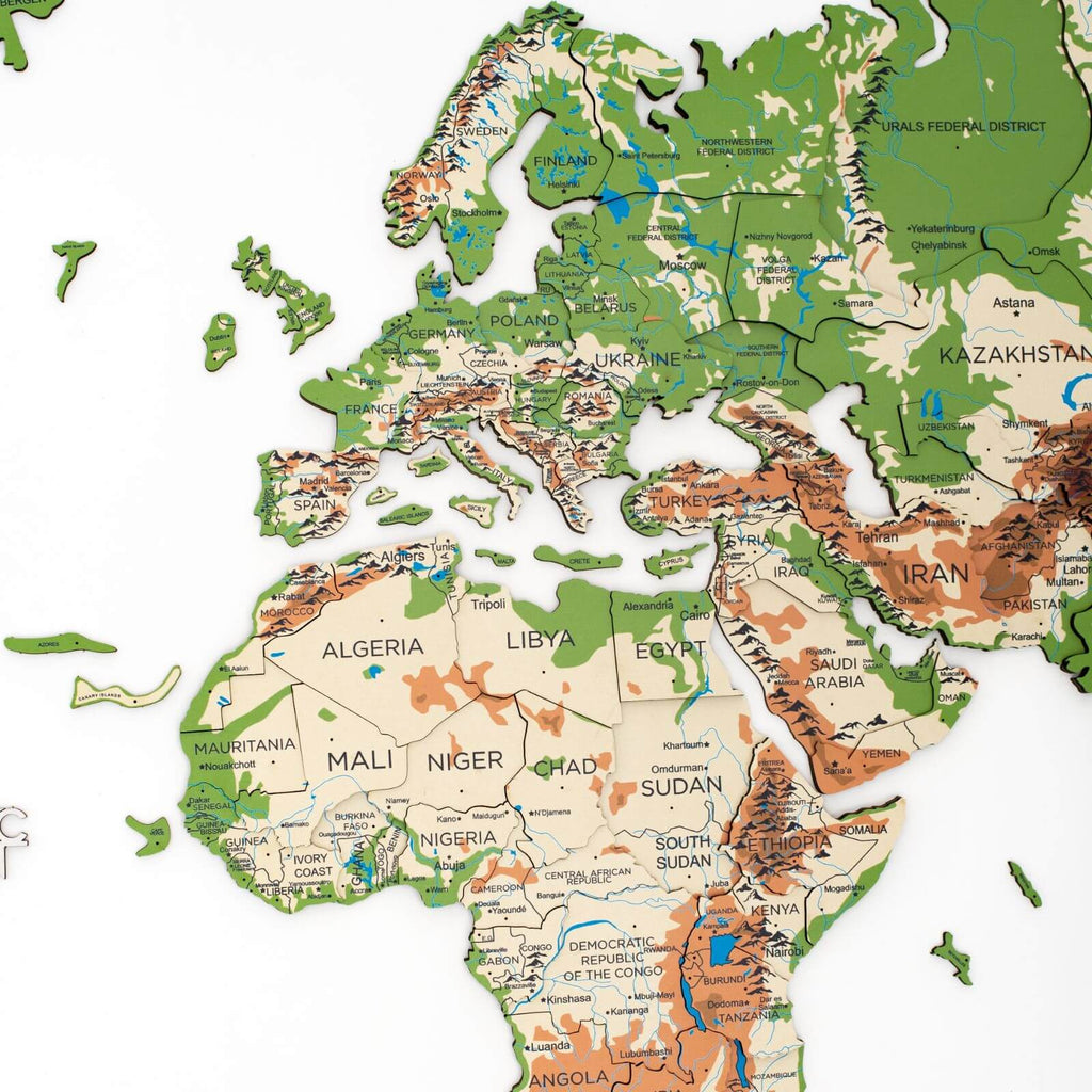 world map painted on wood
