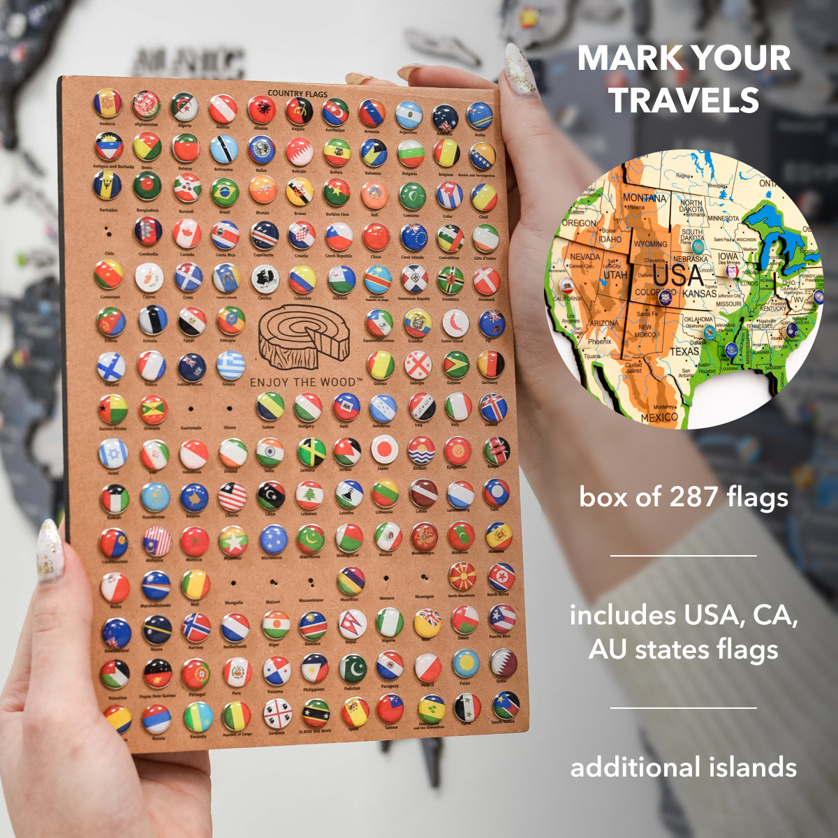 world map with magnetic pins for travel
