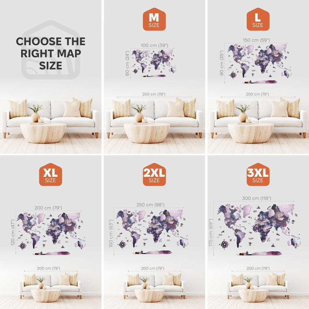 3d colored wood world map for wall