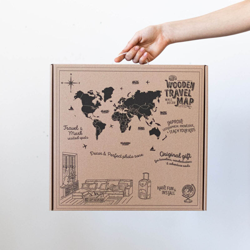3D Wooden World Map Smokey