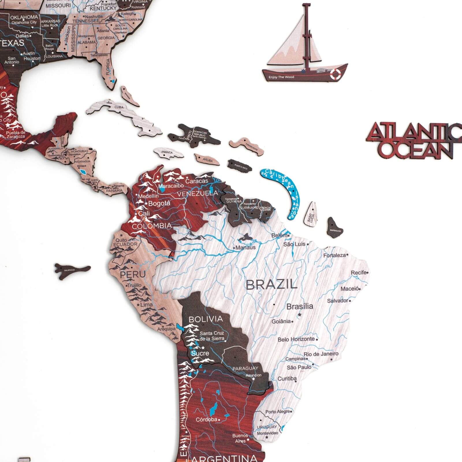 3D wall map of the world urban