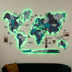 led wooden world map