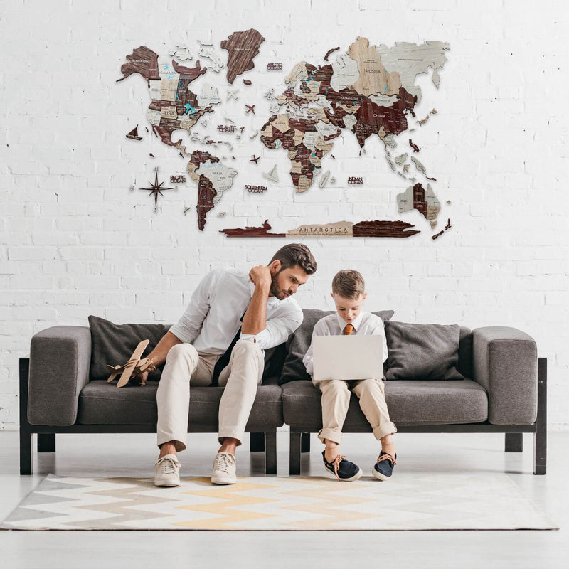 3D Luminous/Magnetic Colored Wooden World Map Cappuccino