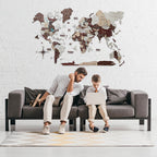 3D Luminous/Magnetic Colored Wooden World Map Cappuccino