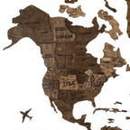 3D Wooden World Map Dark Walnut