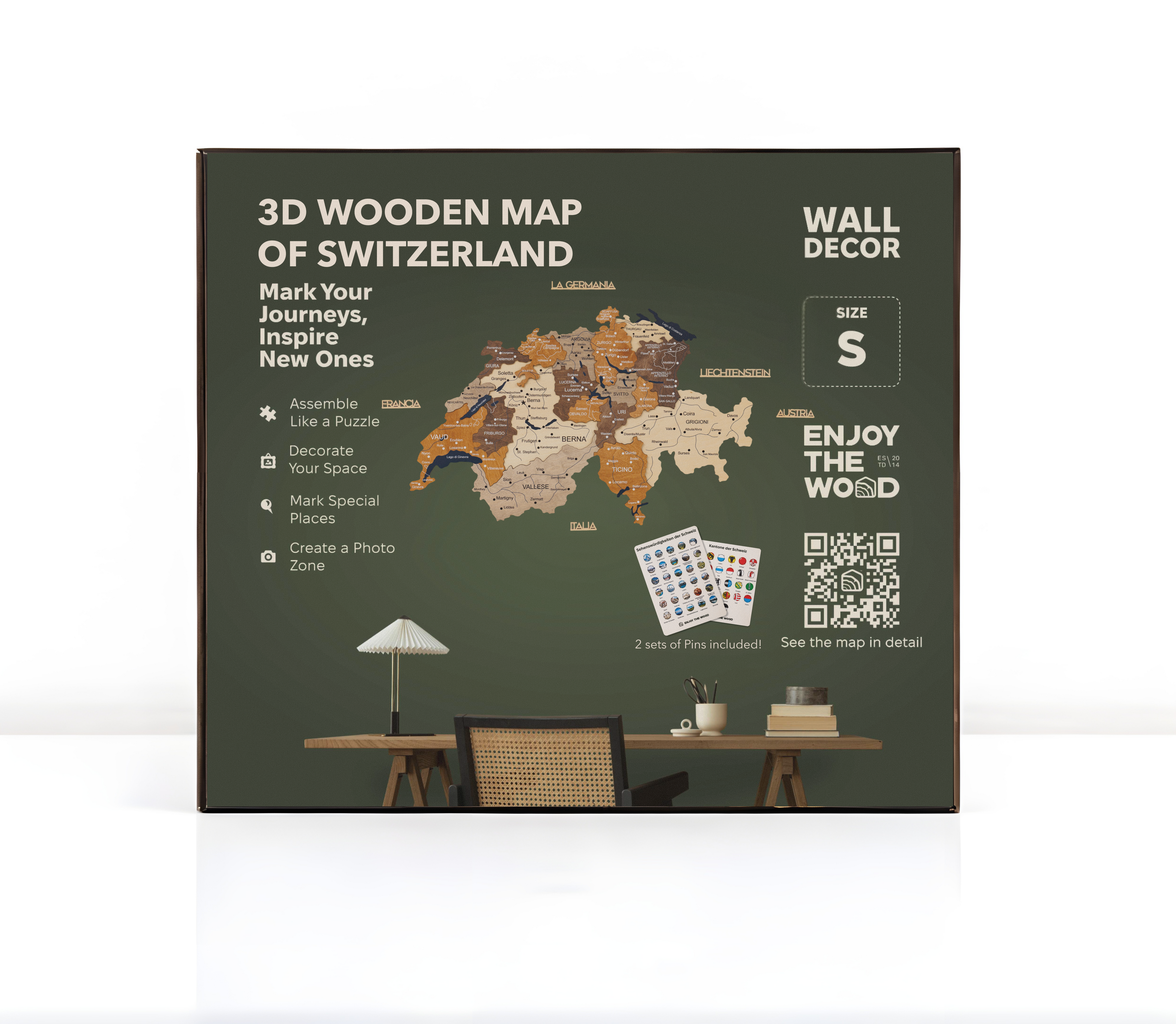 3D Wooden Map of Switzerland - Multicolor