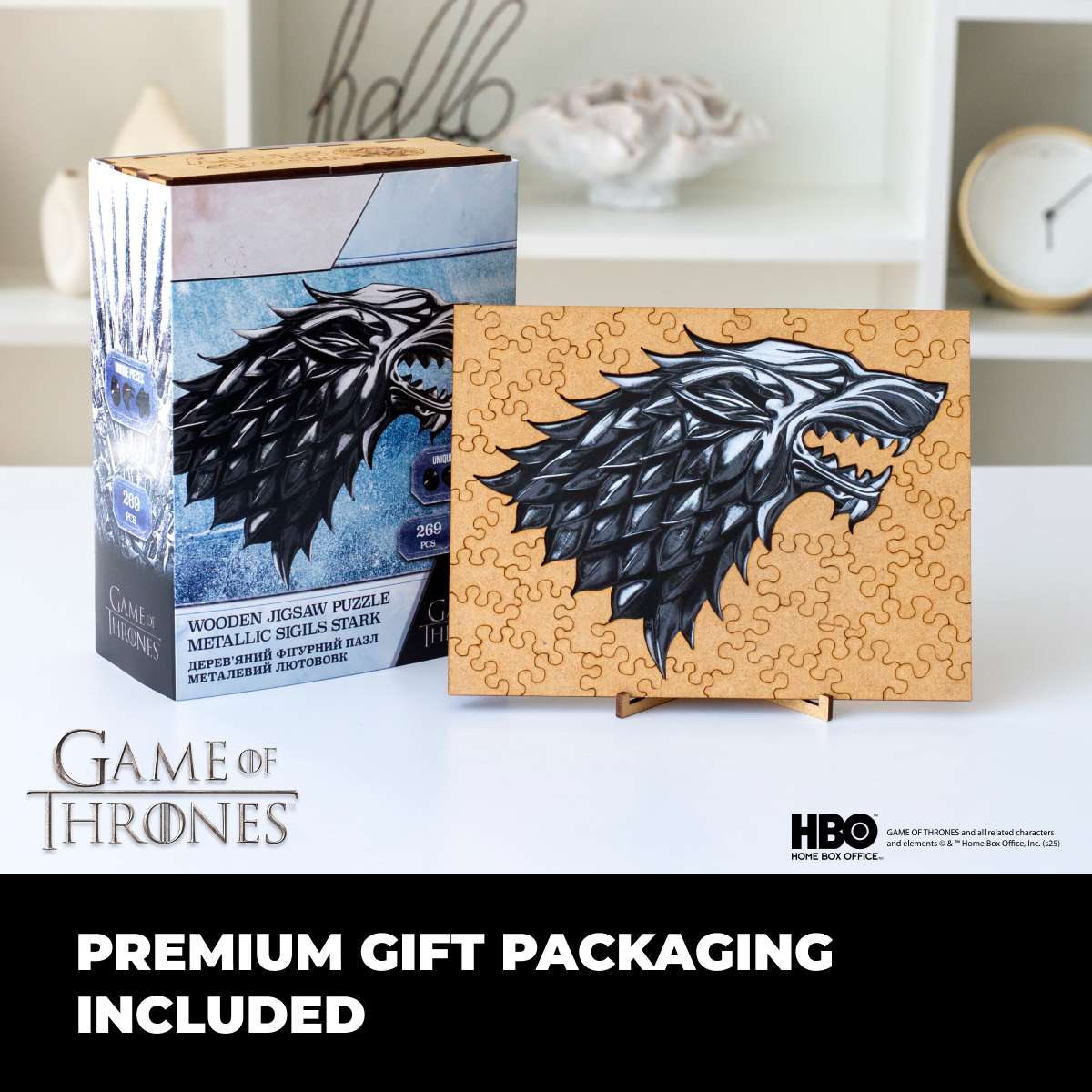 Wooden jigsaw puzzle Game of Thrones™ Metallic Sigils Stark