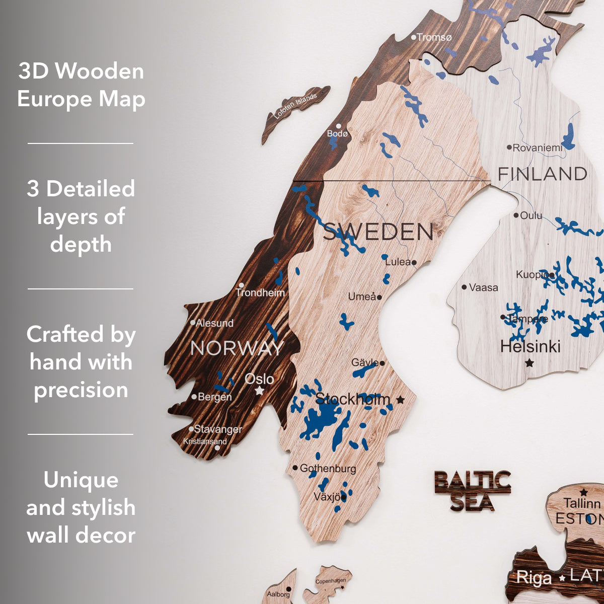 3D Europe Wooden Map Cappuccino