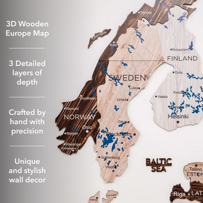 3D Europe Wooden Map Cappuccino