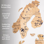 3D Europe Wooden Map Gold