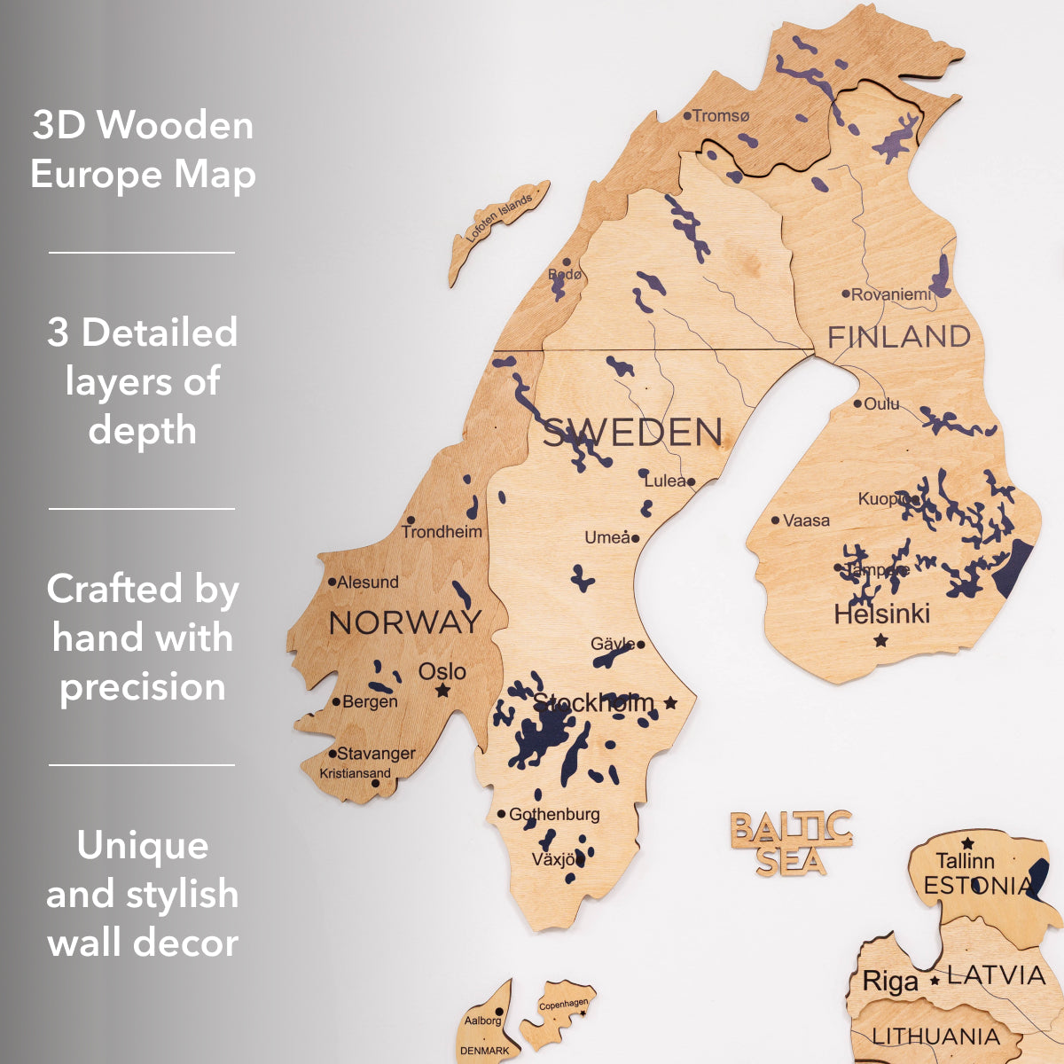 3D Europe Wooden Map Gold
