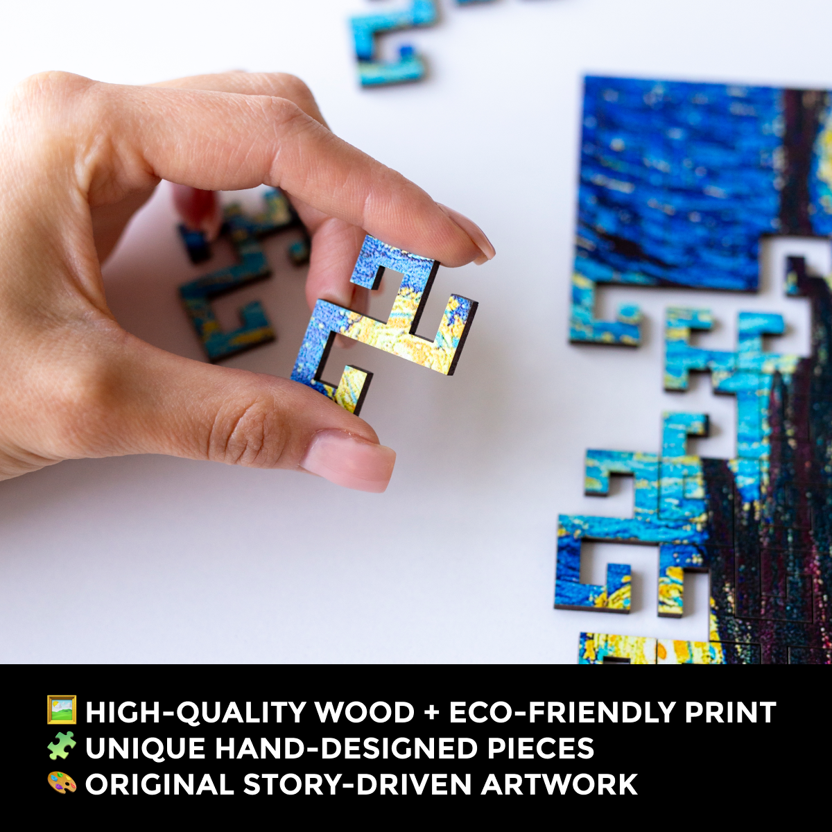 Wooden jigsaw maze puzzle The Starry Night (Vincent van Gogh)