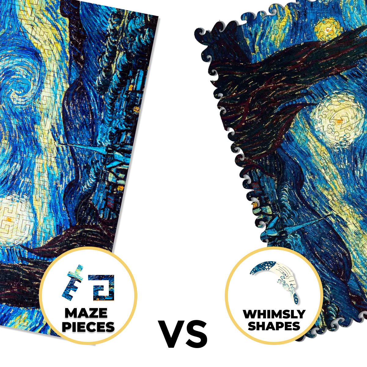 Wooden jigsaw maze puzzle The Starry Night (Vincent van Gogh)